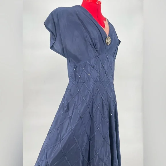 1950s Pickwick Fashions Navy Blue Fit & Flare Formal Short Sleeve Dress - Picture 4 of 15
